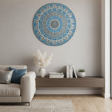 Elegant Blue & Silver Mandala Wall Art – Hand-Painted Dot Design