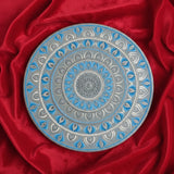 Elegant Blue & Silver Mandala Wall Art – Hand-Painted Dot Design