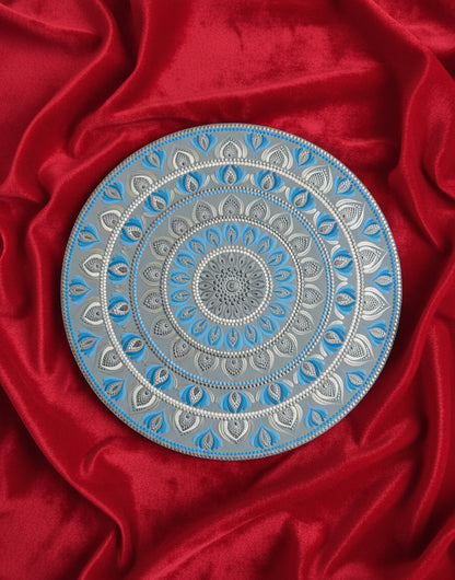 Elegant Blue & Silver Mandala Wall Art – Hand-Painted Dot Design