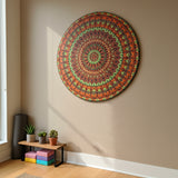 Hand-Painted 3ft Mandala Wall Art – Intricate Dot Art in Orange & Green | Large Statement Home Décor
