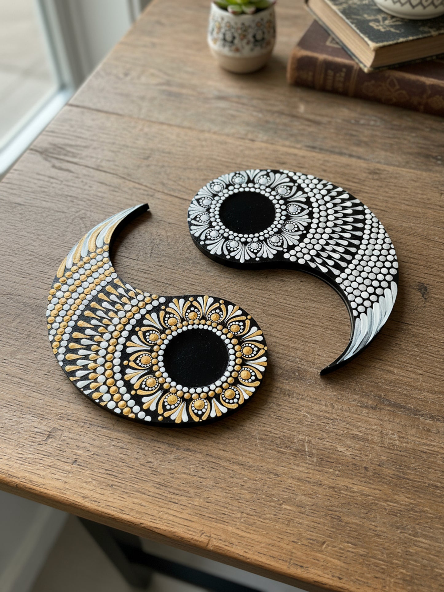 Yin Yang Balance – Hand-Painted Mandala Dot Art Tealight Holder
