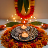 Yin Yang Balance – Hand-Painted Mandala Dot Art Tealight Holder