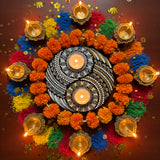 Yin Yang Balance – Hand-Painted Mandala Dot Art Tealight Holder