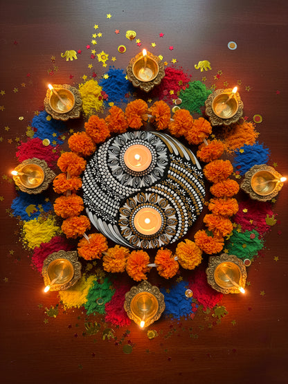 Yin Yang Balance – Hand-Painted Mandala Dot Art Tealight Holder