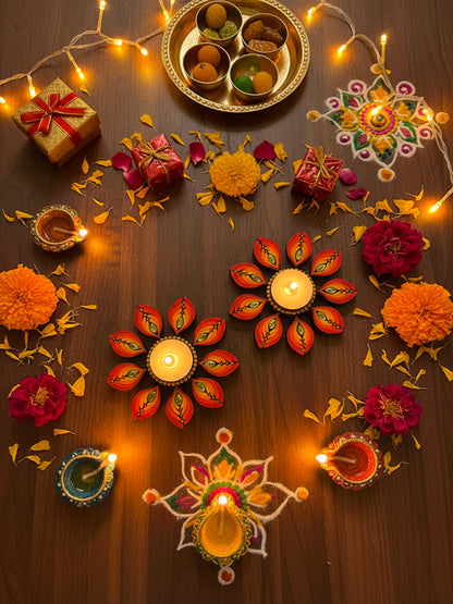 Sunburst Radiance – Hand-Painted Mandala Tealight Holders