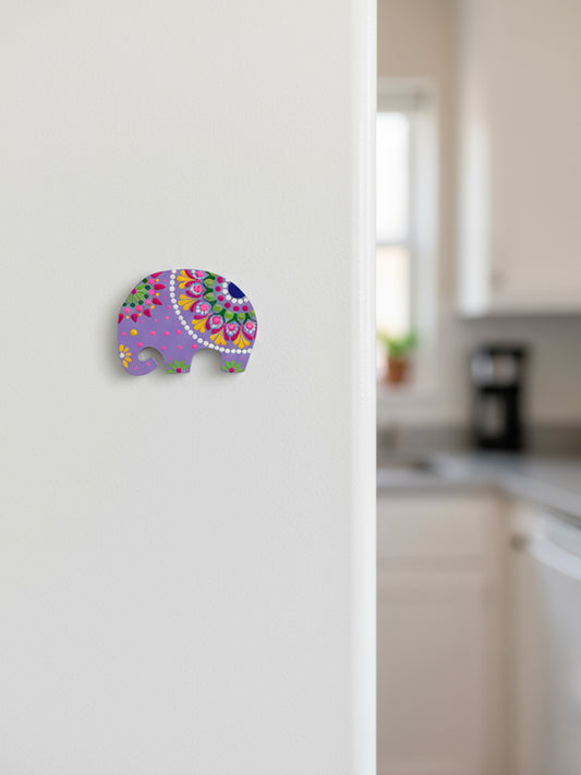 “Lavender Bliss Elephants – Hand-Painted Mandala Dot Art Magnets”