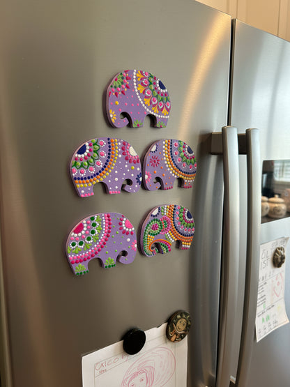 Lavender Bliss Elephants – Hand-Painted Mandala Dot Art Magnets