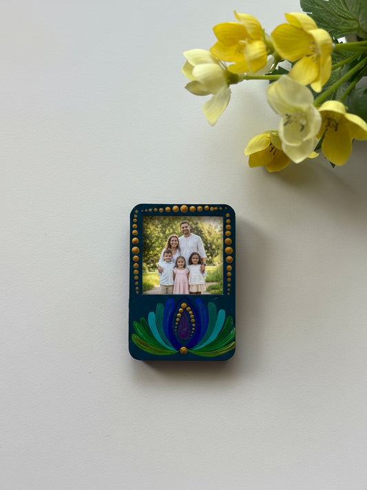 Handpainted Mandala Mini Photo Frame Magnet – Personalized Keepsake