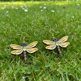 Mystic Dragonfly Mandala Earrings – Handpainted Art in Peacock Shades