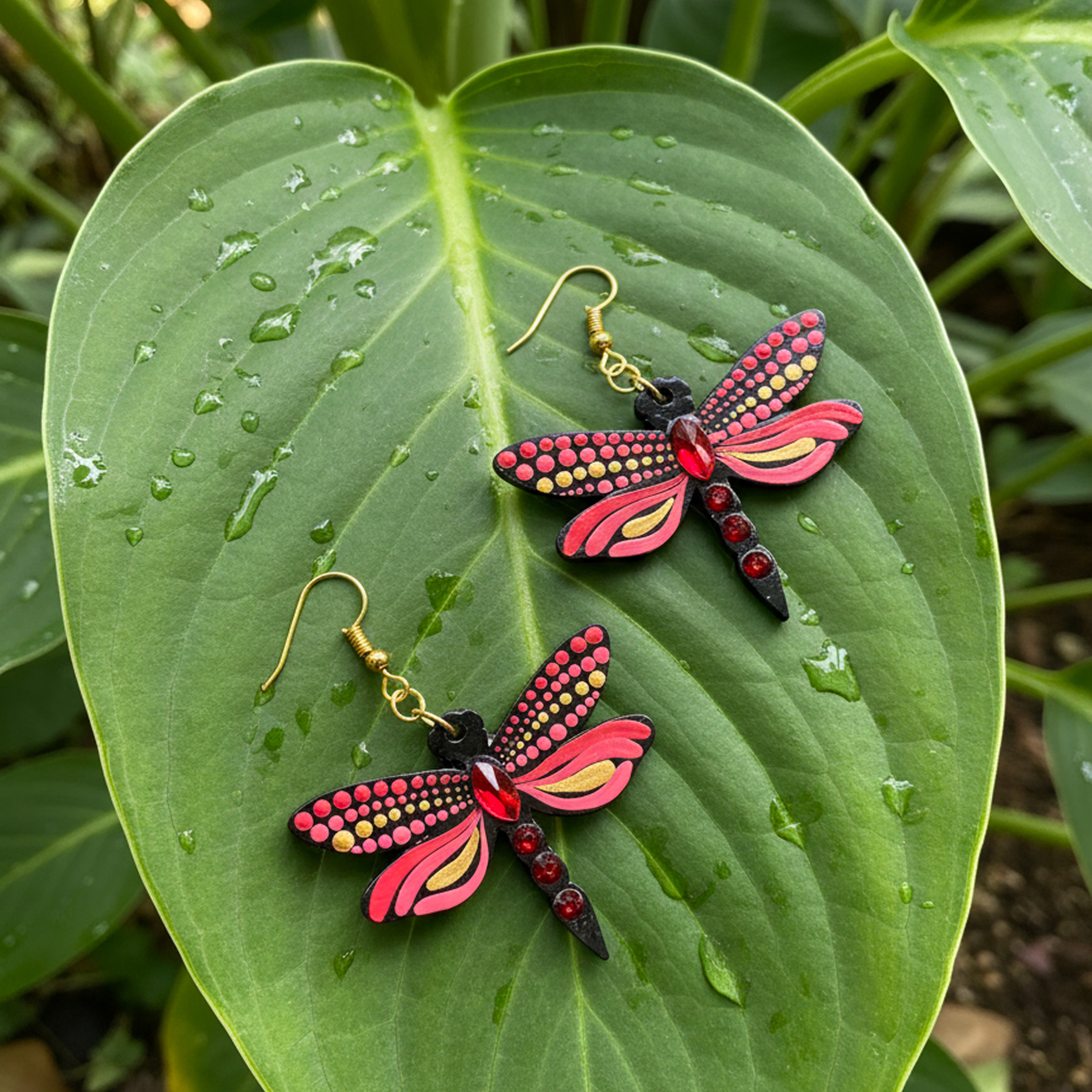 Mystic Dragonfly Mandala Earrings – Handpainted Art in Peacock Shades