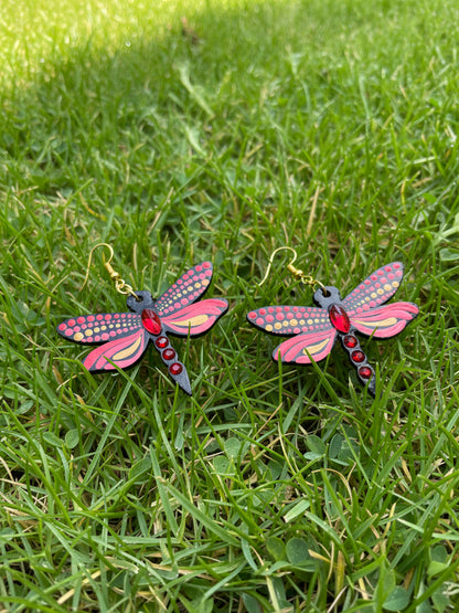 Mystic Dragonfly Mandala Earrings – Handpainted Art in Peacock Shades