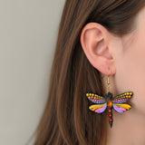 Mystic Dragonfly Mandala Earrings – Handpainted Art in Peacock Shades