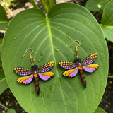 Mystic Dragonfly Mandala Earrings – Handpainted Art in Peacock Shades
