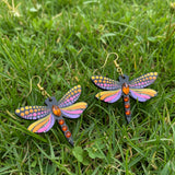 Mystic Dragonfly Mandala Earrings – Handpainted Art in Peacock Shades