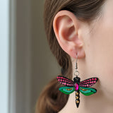 Mystic Dragonfly Mandala Earrings – Handpainted Art in Peacock Shades