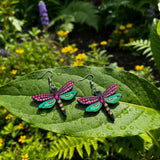 Mystic Dragonfly Mandala Earrings – Handpainted Art in Peacock Shades