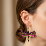 Mystic Dragonfly Mandala Earrings – Handpainted Art in Peacock Shades