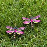 Mystic Dragonfly Mandala Earrings – Handpainted Art in Peacock Shades