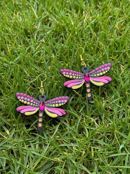 Mystic Dragonfly Mandala Earrings – Handpainted Art in Peacock Shades