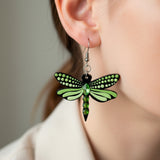 Mystic Dragonfly Mandala Earrings – Handpainted Art in Peacock Shades