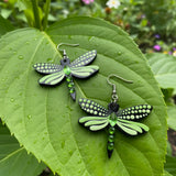 Mystic Dragonfly Mandala Earrings – Handpainted Art in Peacock Shades