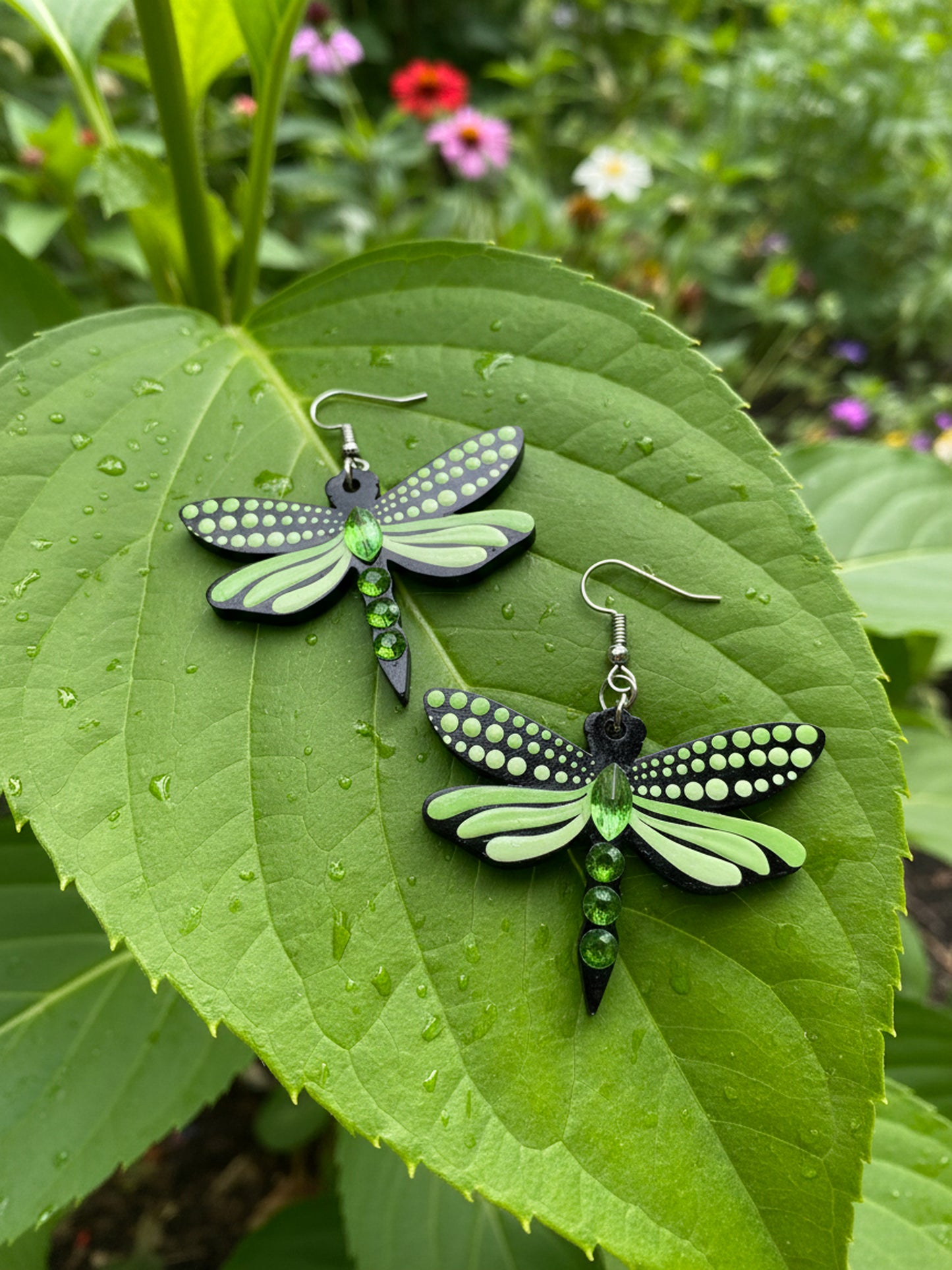 Mystic Dragonfly Mandala Earrings – Handpainted Art in Peacock Shades