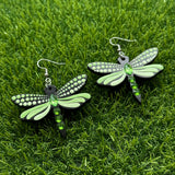 Mystic Dragonfly Mandala Earrings – Handpainted Art in Peacock Shades