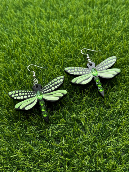 Mystic Dragonfly Mandala Earrings – Handpainted Art in Peacock Shades
