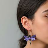 Mystic Dragonfly Mandala Earrings – Handpainted Art in Peacock Shades