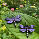 Mystic Dragonfly Mandala Earrings – Handpainted Art in Peacock Shades