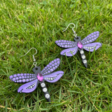 Mystic Dragonfly Mandala Earrings – Handpainted Art in Peacock Shades