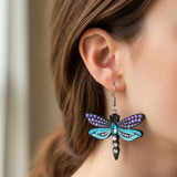 Mystic Dragonfly Mandala Earrings – Handpainted Art in Peacock Shades