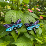 Mystic Dragonfly Mandala Earrings – Handpainted Art in Peacock Shades