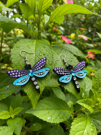Mystic Dragonfly Mandala Earrings – Handpainted Art in Peacock Shades