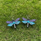 Mystic Dragonfly Mandala Earrings – Handpainted Art in Peacock Shades