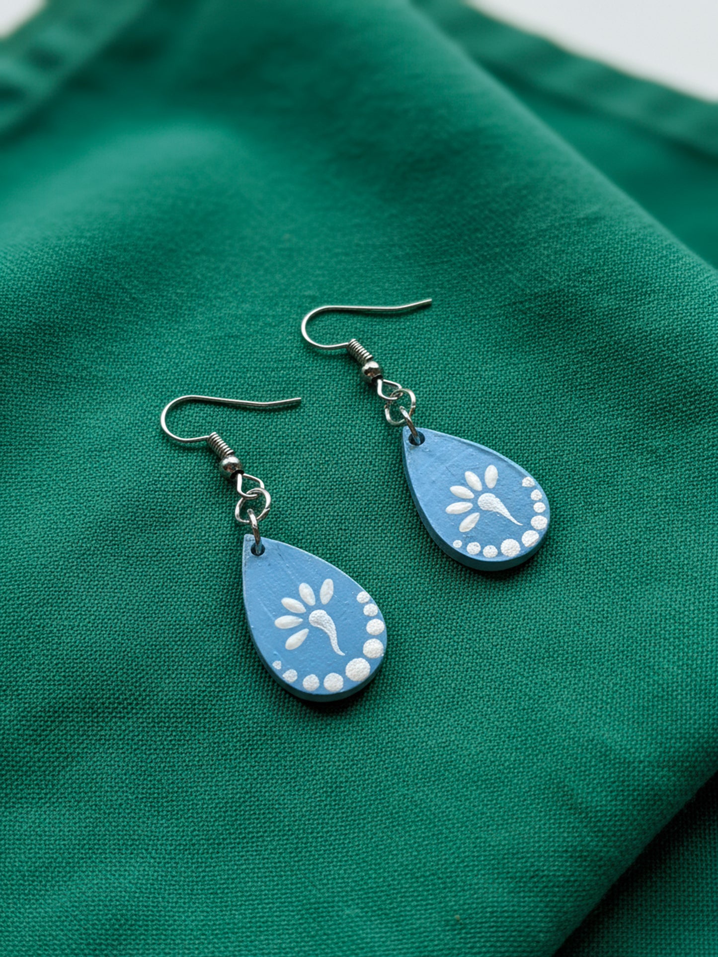 Sky Blue l Drop Earrings – Hand painted Minimal Mandala Style