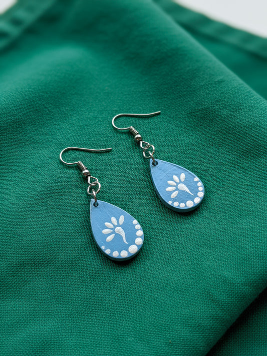 Sky Blue l Drop Earrings – Hand painted Minimal Mandala Style