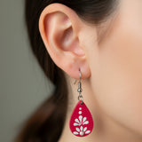 Pink Petal Drop Earrings – Handpainted Minimal Mandala Elegance