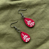 Pink Petal Drop Earrings – Handpainted Minimal Mandala Elegance