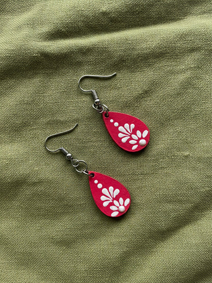 Pink Petal Drop Earrings – Handpainted Minimal Mandala Elegance