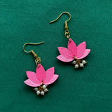 Pink Lotus Bloom Earrings – Handcrafted Elegance with Pearl Drops