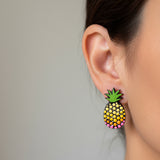 Tropical Pineapple Dot Art Earrings – Hand painted