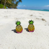 Tropical Pineapple Dot Art Earrings – Hand painted