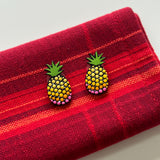 Tropical Pineapple Dot Art Earrings – Hand painted