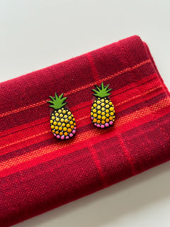 Tropical Pineapple Dot Art Earrings – Hand painted