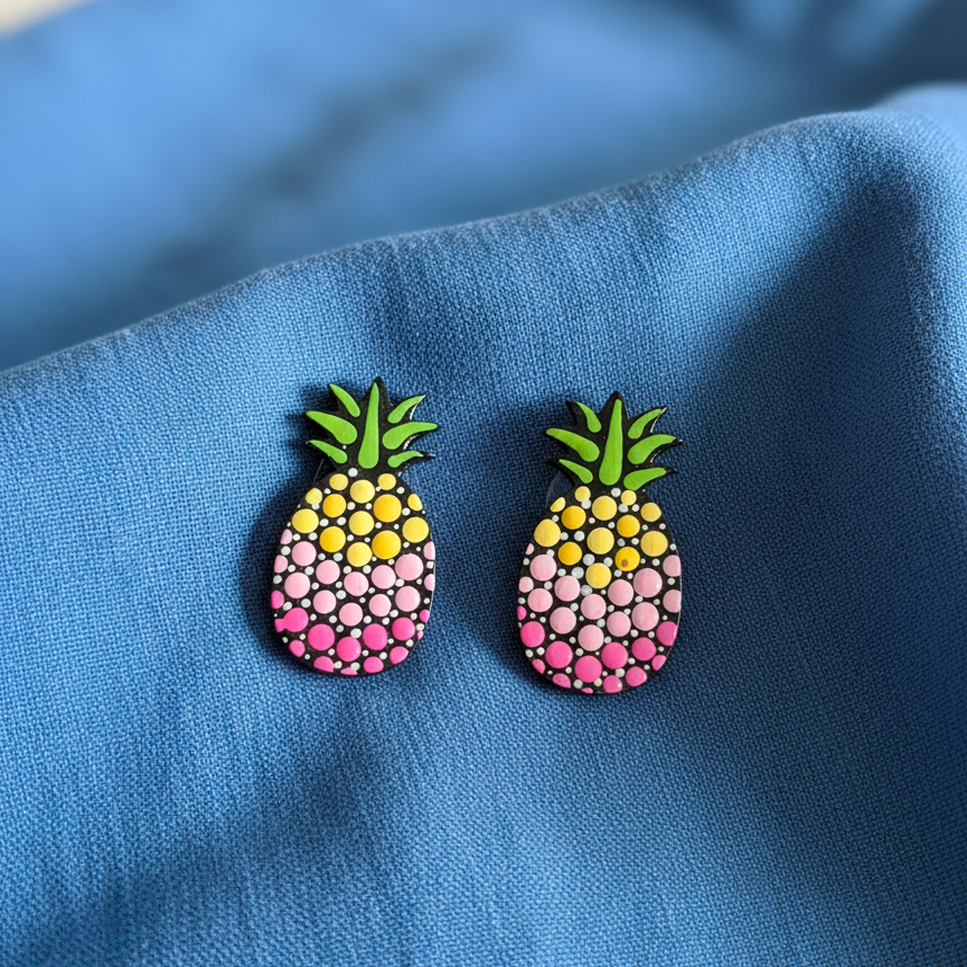 Tropical Pineapple Dot Art Earrings – Hand painted