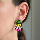 Tropical Pineapple Dot Art Earrings – Hand painted