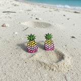 Tropical Pineapple Dot Art Earrings – Hand painted
