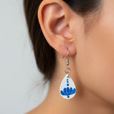 Blue Blossom Teardrop Earrings – Minimal Handpainted Mandala Charm