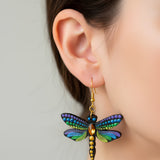 Mystic Dragonfly Mandala Earrings – Handpainted Art in Peacock Shades